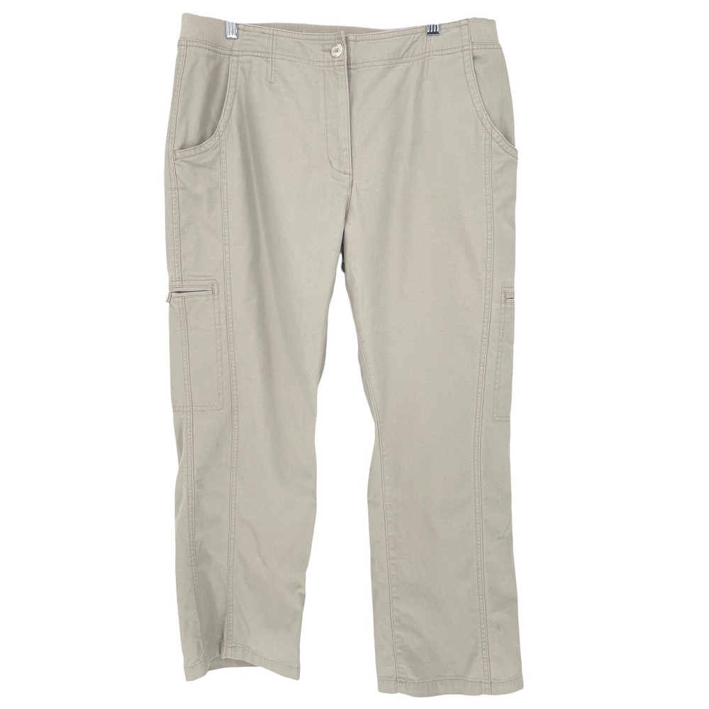 L.L. Bean Twill Cargo Pants Women's 16 Petite Beige Khaki Hiking‎ Outdoor - Picture 2 of 9
